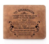 TZYTHT Personalized Leather Wallet for Men - Engraved Son Gift from Mom Dad - Birthday, Christmas, Graduation, Inspirational Present, I Want Grandson