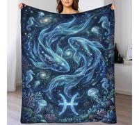 TZZKLAMNYO Pisces Zodiac 3D Printed Flannel Bedding Blanket Throw Soft Fluffy Warm for Bed Couch Sofa Plush Gifts for Kids Teens Adults Girls All Season 40x50inch(100x130cm)