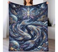 TZZKLAMNYO Pisces Zodiac 3D Printed Flannel Blanket Throw Soft Cosy Fluffy Bedding for Sofa Couch Bed Plush Gifts for Adults Boys All Seasons 50x60inch(127x152cm)