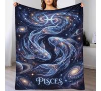 TZZKLAMNYO Pisces Zodiac 3D Printed Flannel Throw Blanket Soft Cosy Fluffy Plush Bedding for Gifts Bed Couch Sofa for Adults Girls All Season 40x50inch(100x130cm)