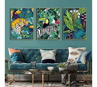 TZZXYXGS Toucan Flamingo Tiger Forest Animal Wall Art Canvas Painting 3 Pieces Nordic Posters And Prints For Living Room Home Decoration Picture Frameless 40x60cm*3