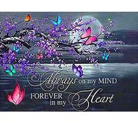 U/ 5D Diamond Painting Kits for Adults, DIY Round Full Drill Moon Butterfly Plum Flowers Text Diamond Painting Art Kit, Crystal Rhinestone Embroidery Diamond Painting for Home Decor Gifts(B) 30x40cm