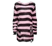 U/A Halloween Gothic Knitted Sweater Women Long Pullovers Striped Loose Winter Ripped Plus Size Sweaters Jumpers Pink