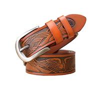 U-A Western Eagle Print Black Coffee Orange Pin Buckle Jeans Causal Pants Men Leather Belt(Orange,for34-35" waist size)