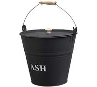 U&B Ash Steel Grey Ash Bucket With Lid And Wooden Handle Fireside Bucket Fireplace Bucket Ash Pale Fireplace Accessories (Ash Bucket with Lid)