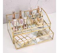 U/B Glass Makeup Brush Holder, Cosmetic Brushes Organizer Jewelry Display Box, Nordic Style Elegant Nail Polish Lipsticks Eyeliners Holder for Vanity Bathroom Bedroom Office