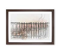 U Bein Bridge in Myanmar in Abstract Framed Print | A2 Walnut Framed Wall Art | Ready to Hang | Abstract Cityscape Picture | Living Room Bedroom Lounge Office
