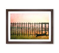U Bein Bridge in Myanmar Painting Framed Print | A2 Walnut Framed Wall Art | Ready to Hang | Modern Cityscape Picture | Living Room Bedroom Lounge Office