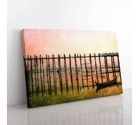 U Bein Bridge In Myanmar Painting Modern Art Canvas Wall Art Print Ready to Hang, Framed Picture for Living Room Bedroom Home Office Décor, 50x35 cm (20x14 Inch)