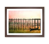 U Bein Bridge In Myanmar Painting Modern Art Framed Print | A3 Walnut Framed Wall Art | Ready to Hang | Modern Cityscape Picture | Living Room Bedroom Lounge Office