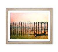 U Bein Bridge In Myanmar Painting Modern Art Framed Wall Art Print, Ready to Hang Picture for Living Room Bedroom Home Office Décor, Oak A3 (46 x 34 cm)