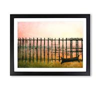 U Bein Bridge In Myanmar Painting Modern Art Framed Wall Art Print, Ready to Hang Picture for Living Room Bedroom Home Office Décor, Black A2 (64 x 46 cm)