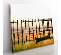 U Bein Bridge in Myanmar Painting Modern Canvas Wall Art Print Ready to Hang, Framed Picture for Living Room Bedroom Home Office Décor, 50x50 cm (20x20 Inch)