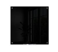 U Brands Glass Whiteboard, Premium Dry Wipe Board 89x89 cm with Black Frameless Surface and Silver Grommets, Includes Marker with Eraser and Tray, Large Wall Board for Office, Home, School