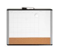 U Brands Whiteboard Planner, Magnetic 3-in-1 Dry Wipe Calendar Board 41x51 cm with Black and Grey Frame, Includes Cork Bulletin Section, Marker, Clip and Magnet, White Board for Home, School, Office