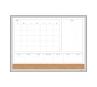 U Brands Whiteboard Planner, Magnetic 4-in-1 Dry Wipe Board 61x46 cm with Silver Aluminium Frame, Weekly and Monthly Calendar, Cork Strip, Wall Mount White Board for Home, School, Office