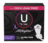 U by Kotex AllNighter Extra Heavy Overnight Feminine Pads with Wings, Ultra Thin, 30 Count (3 Packs of 10) (Packaging May Vary)