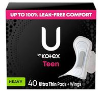 U by Kotex Balance Sized for Teens Ultra Thin Pads with Wings, Heavy Absorbency, 40 Count