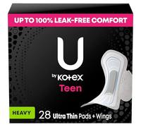 U by Kotex Balance Sized for Teens Ultra Thin with Wings Pads for Women, Extra Absorbency, 28 Count (Packaging May Vary)