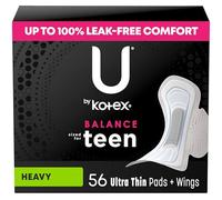 U by Kotex Balance Teen Ultra Thin Pads with Wings, Heavy Absorbency, 56 Count (4 Packs of 14) (Packaging May Vary)