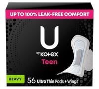 U by Kotex Balance Teen Ultra Thin Pads with Wings, Heavy Absorbency, 56 Count (4 Packs of 14) (Packaging May Vary)