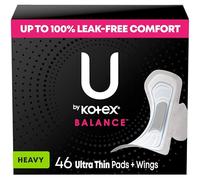 U by Kotex Balance Ultra Thin Pads with Wings, Heavy Absorbency, 46 Count (Packaging May Vary)