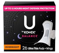 U by Kotex Balance Ultra Thin Pads with Wings, Overnight Absorbency, 26 Count