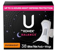 U by Kotex Balance Ultra Thin Pads with Wings, Overnight Absorbency, 38 Count