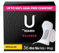 U by Kotex Balance Ultra Thin Pads with Wings, Regular Absorbency, 36 Count (Packaging May Vary)