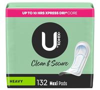 U by Kotex Clean & Secure Maxi Pads, Heavy Absorbency, 132 Count (3 Packs of 44) (Packaging May Vary)