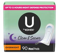 U by Kotex Clean & Secure Overnight Maxi Pads, 90 Count (3 Packs of 30) (Packaging May Vary)