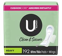 U by Kotex Clean & Secure Ultra Thin Pads with Wings, Heavy Absorbency, 192 Count (6 Packs of 32) (Packaging May Vary)