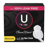 U by Kotex CleanWear Ultra Thin Feminine Pads with Wings, Regular Absorbency, 46 Count