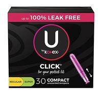 U By Kotex Click Compact Tampons, Multipack, Regular/Super Absorbency, Unscented, 30Count (Packaging May Vary), 0.380 Lb