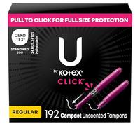 U by Kotex Click Compact Tampons, Regular Absorbency, Unscented, 192 Count (6 Packs of 32) (Packaging May Vary)