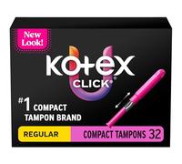 U by Kotex Click Compact Tampons, Regular Absorbency, Unscented, 192 Count (6 Packs of 32) (Packaging May Vary)