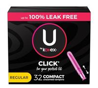 U by Kotex Click Compact Tampons, Regular Absorbency, Unscented, 32 Count