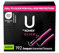 U by Kotex Click Compact Tampons, Super Absorbency, Unscented, 192 Count (6 Packs of 32) (Packaging May Vary)