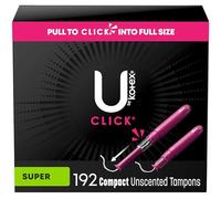U by Kotex Click Compact Tampons, Super Absorbency, Unscented, 192 Count (6 Packs of 32) (Packaging May Vary)