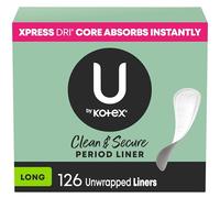 U by Kotex Lightdays Panty Liners, Long, Unscented, 126 Count