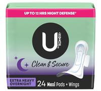U by Kotex Security Feminine Maxi Pad with Wings, Overnight, Extra Heavy, Unscented, 24 Count (2 Packs of 12) (Packaging May Vary)