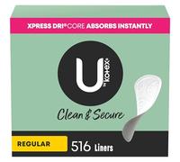 U by Kotex Clean & Secure Panty Liners, Light Absorbency, Regular Length, 516 Count (4 Packs of 129) (Packaging May Vary)