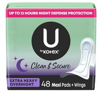 U by Kotex Security Maxi Feminine Pads with Wings, Extra Heavy Overnight Absorbency, Unscented, 48 Count (2 Packs of 24) (Packaging May Vary)