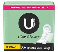U by Kotex Security Ultra Thin Feminine Pads with Wings, Regular Absorbency, Unscented, 36 Count