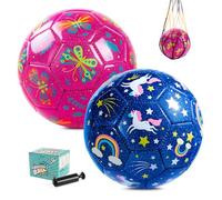 U&C Planet 2 Pack Size 2 Football for Kids Ages 1-6 Unicorn & Butterfly Design Includes 1 Hand Pumps & Mesh Bags |Indoor Outdoor Play Toy Gift for Toddlers