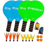 U&C Planet Beachball Set Paddle Ball Game Wooden Beach Bat Set Racket Game for Children&Family 4 Paddles 4 Balls, and 8 Birdies Toys for Garden Beach Party