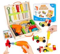 U&C Planet Wooden Tool Box Set - 37 PCS Construction Toys for Kids, Creative Building Learning Toys for Toddlers Boys & Girls Ages 2-6, with Portable Storage Box, Educational Gift