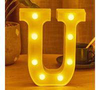 (U) Christmas Ornament Novelty Decorations LED Letter Lights Sign Light Up For Home Party Decoration Light Up Letters Alphabet Letter Sign Battery Powered
