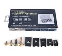 U Clip Screw Set, Assorted Fastener Kit with Matched Clips and Screws for Home Shop Black Oxidized Carbon Steel 170 Pieces with Storage Box Multiple Sizes