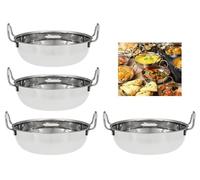 U COOK Balti Dish Set of 4. Stainless Steel 13cm, Curry Bowel and Indian Cuisine Dishes. Multipurpose Indian Serving Karahi Restaurant Style Food Cooking and Serving Handled Dishes. (13cm x 4 Pack)